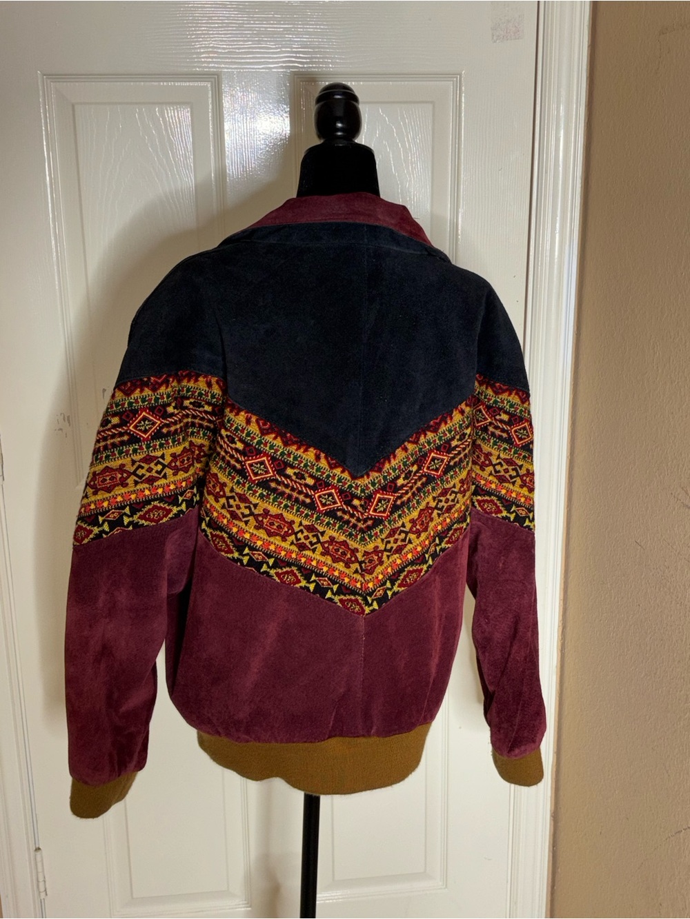 Vintage Aztec Navajo Bomber Jacket – Inca Style Brown Leather Festival Coat Med - Picture 2 of 9